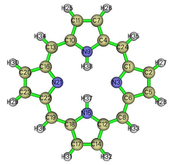 Structure of porphyrin with atom indices