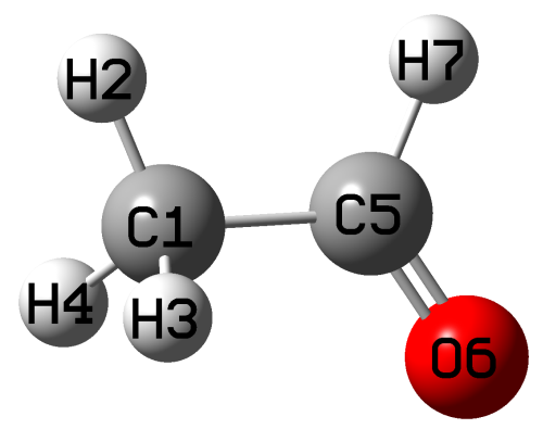 Structure of acetaldehyde with atom indices