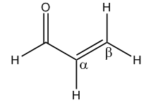 Structure of acrolein with the alpha and beta carbon atoms labelled
