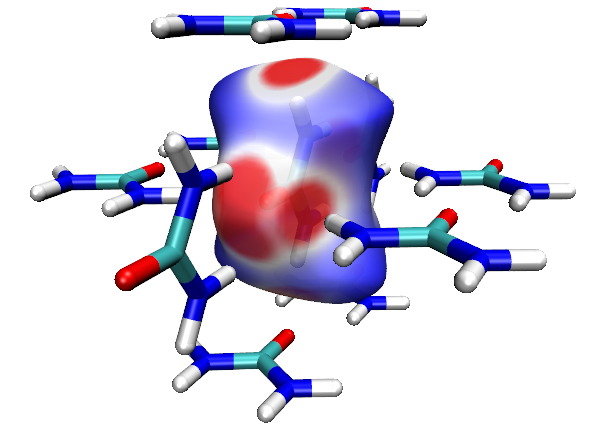 Electron density mapped Hirshfeld surface of the guanine-cytosine base pair
