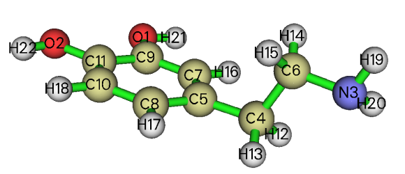 Structure of dopamine with atom indices