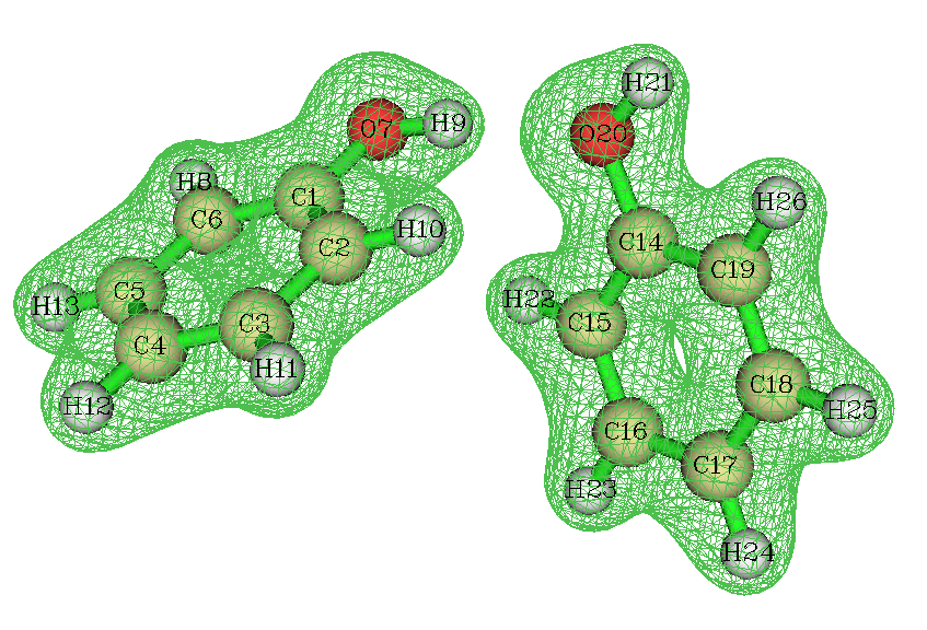 Phenol dimer with the isosurfaces of both molecules displayed