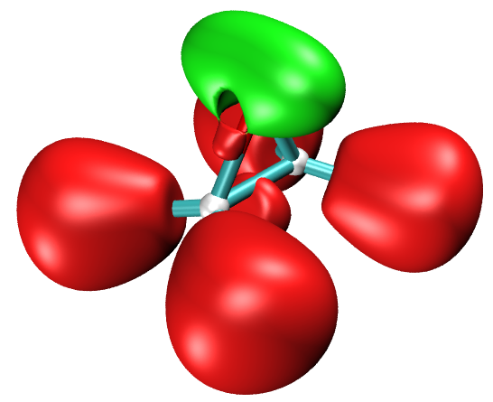 ELF basins of the molecule colored by basin type