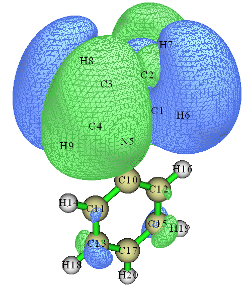 Transition density isosurface of the excitation