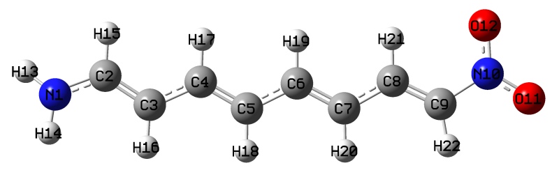 Structure of NH2-biphenyl-NO2 with atom indices