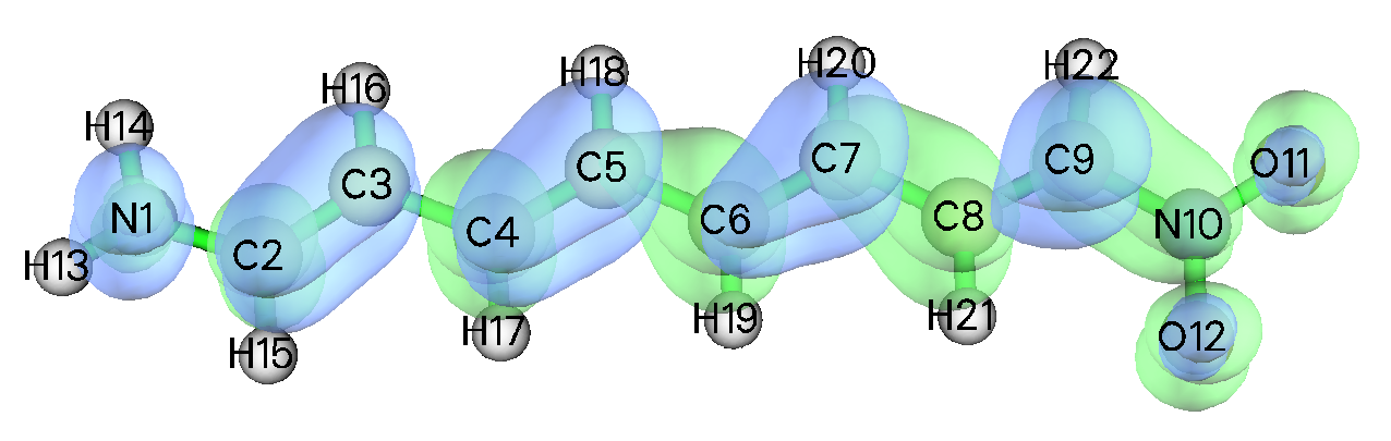 Transition dipole moment density isosurface of the excitation