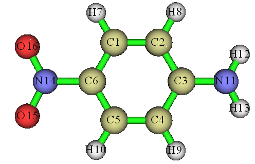 Structure of 4-nitroaniline with atom indices