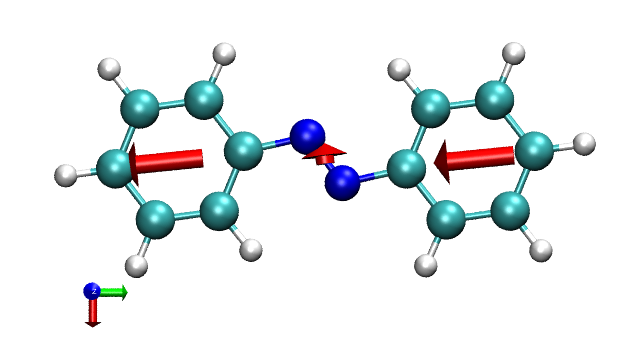 Transition dipole moment vectors contributed by the molecular fragments shown as arrows