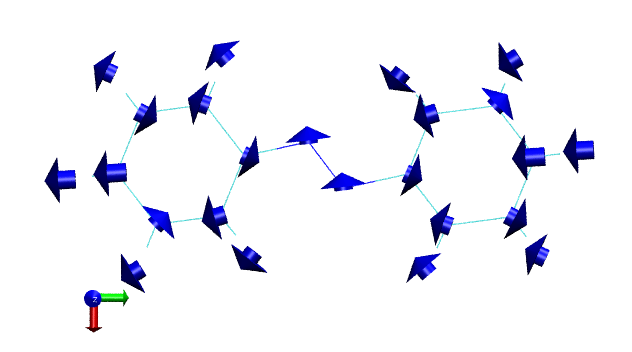 Transition dipole moment contributed by each atom shown as arrows