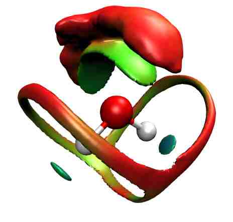 Close-up of the weak interaction region around a water molecule