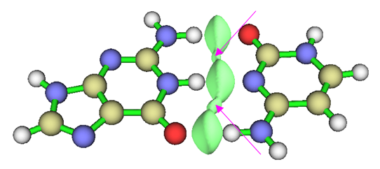 delta-g-inter isosurface showing the hydrogen bonding regions