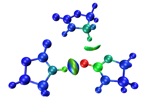 Color-filled delta-g-inter isosurface of the oxazolidinone trimer