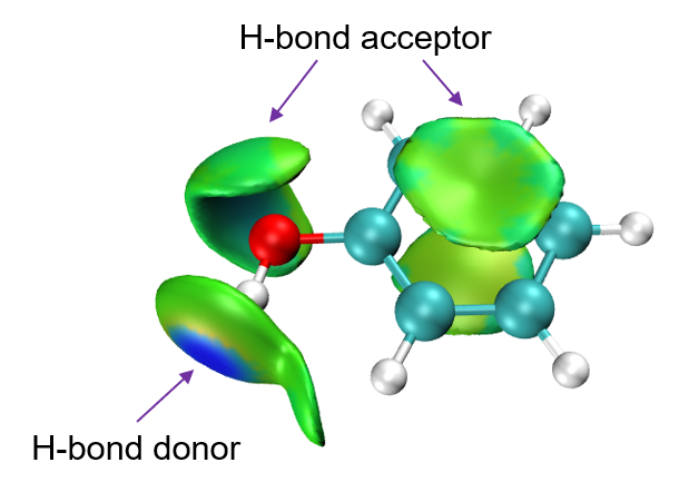 Weak interaction regions of the hydrogen bond donor and acceptor