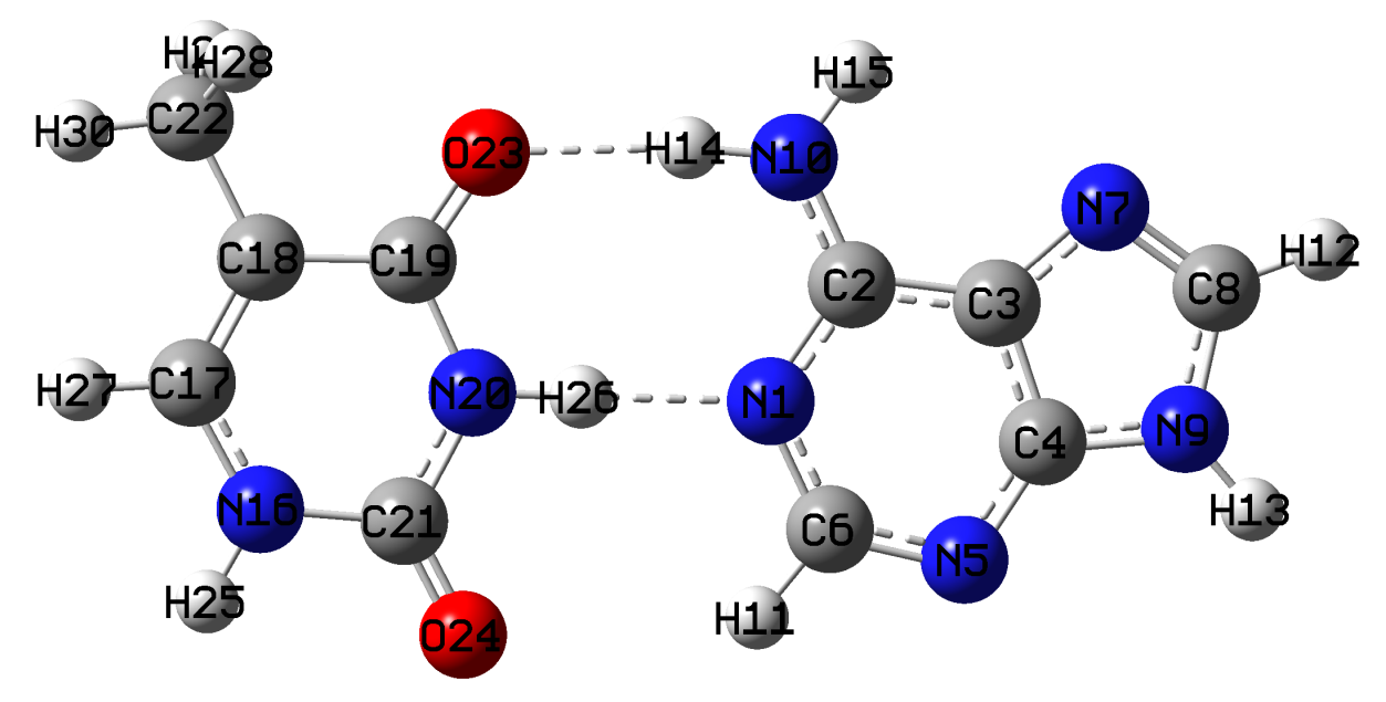 Structure of the adenine-thymine base pair