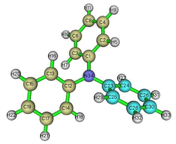 Structure of N(phenyl)3 with atom indices