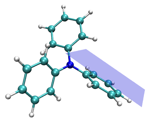 The N(phenyl)3 molecule with the plotting plane indicated