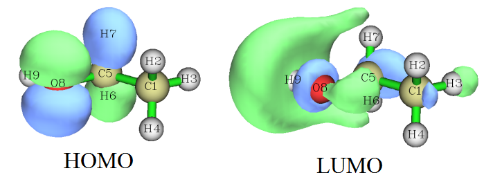 HOMO and LUMO of singlet ethanol