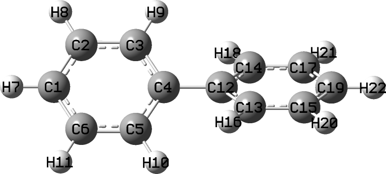 Structure of biphenyl with atom indices