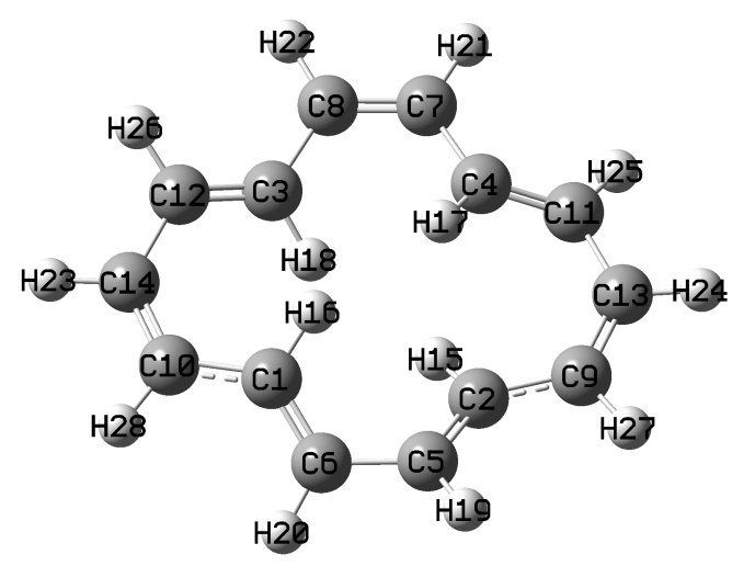 Structure of [14]annulene with atom indices