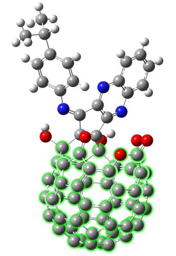 The open fullerene with a molecule approaching its cavity