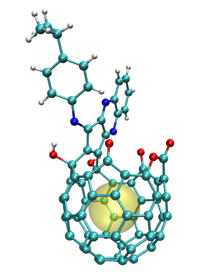 Cavity region of the open fullerene illustrated graphically