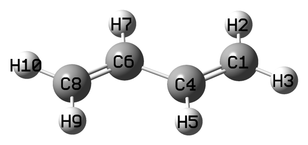 Structure of butadiene with atom labels