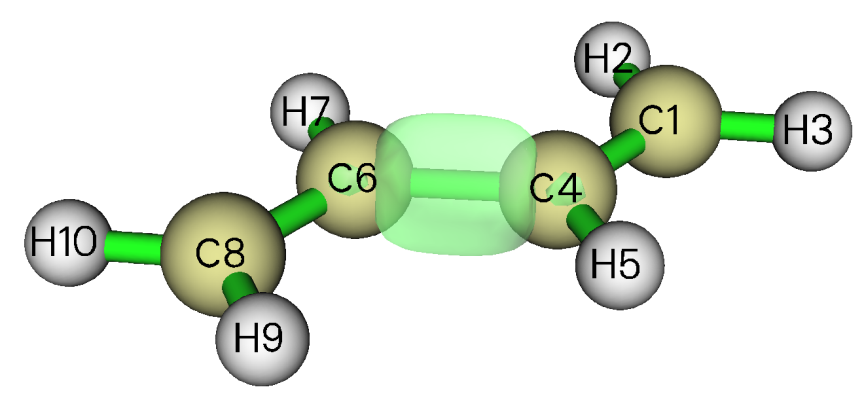 The central C-C bond of butadiene highlighted on the structure