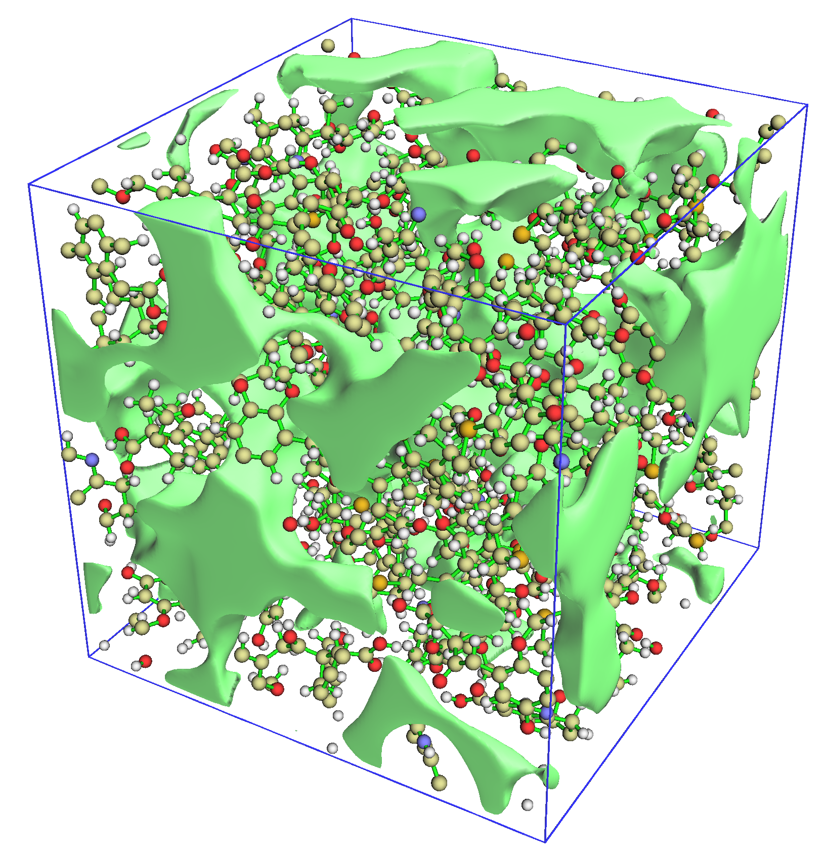 Free volume of the unit cell shown with a larger isovalue