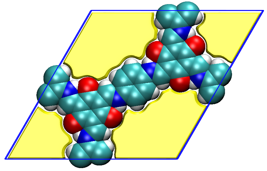 The layered system free volume together with the molecule inside it