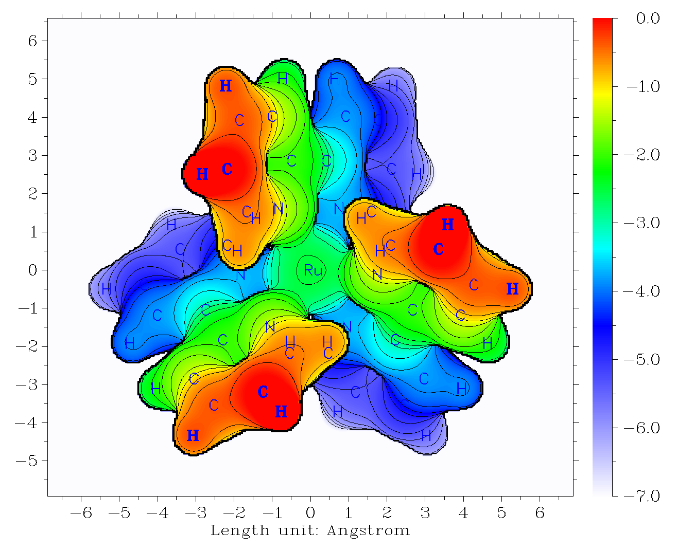 Surface distance projection map of the [Ru(bpy)3]2+ cation