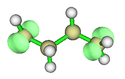 Odd electron density of the molecule shown as an isosurface
