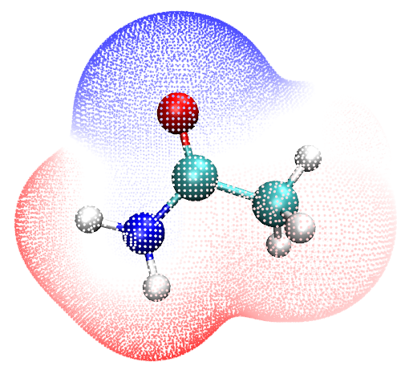 ESP-coloured van der Waals surface of acetamide