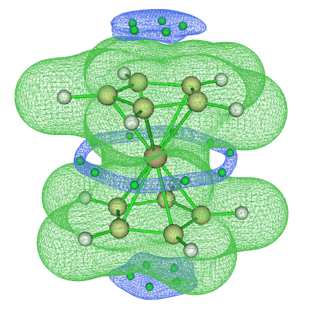 ESP isosurfaces of ferrocene with the located minima