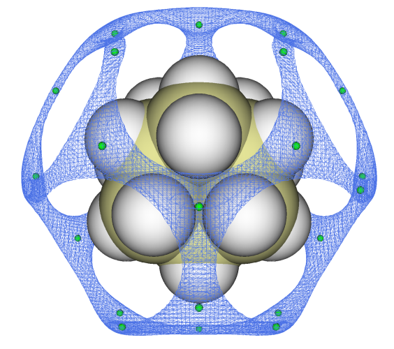 Isosurface of the van der Waals potential of adamantane with its minima