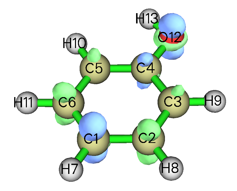 Isosurface of the dual descriptor of phenol at isovalue 0.01