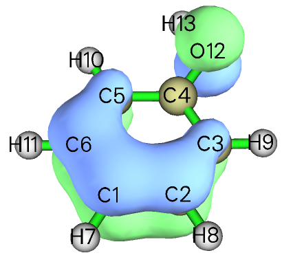 Isosurface of orbital 23 of phenol before deleting the Z-type Gaussian functions