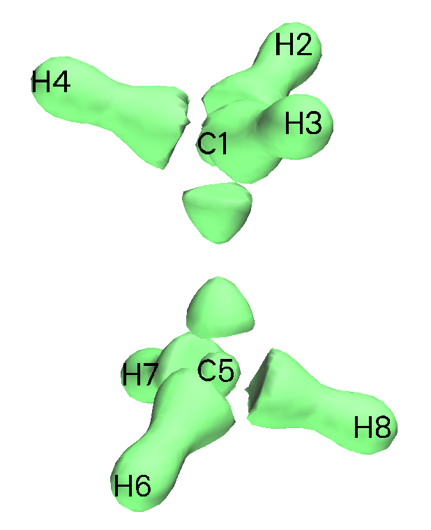 Isosurface map of the valence electron density of ethane