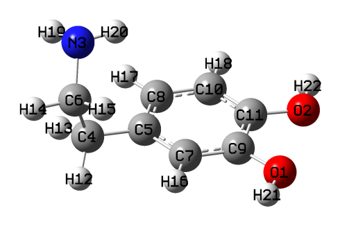 Structure of dopamine with atom indices