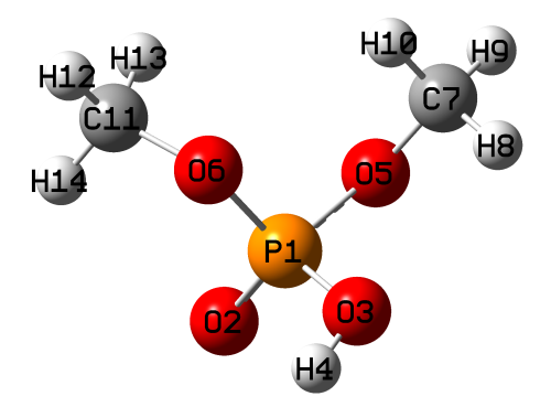 Structure of dimethyl phosphate with atom indices