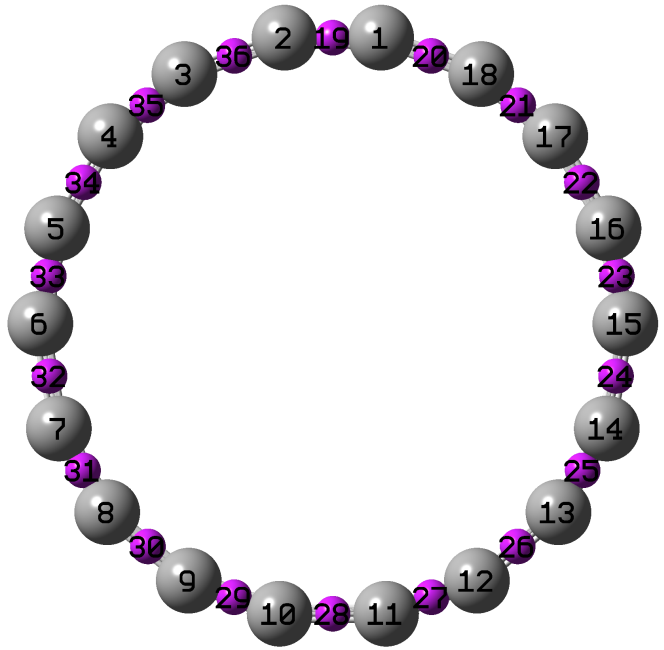 Coronene with the additional fitting centers (purple) added