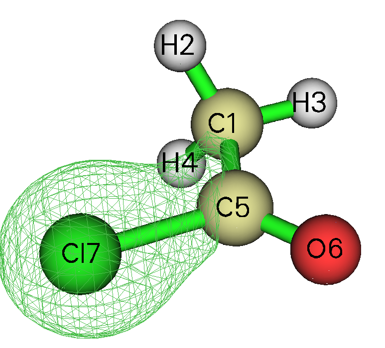 ELF isosurface showing the bonding basin between C5 and Cl7