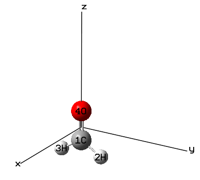 Formaldehyde with the coordinate axes and atom indices