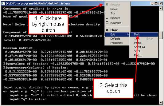 Marking the command-line window content in order to copy it