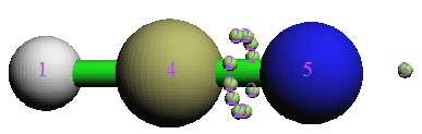A further numerically labelled version of the sphere-and-bond rendering, showing the basin indices obtained when the basins are classified from ELF
